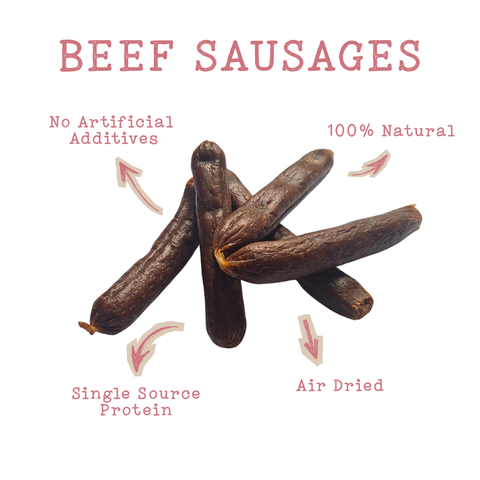Vale Pet Foods | Beef Sausages | Air-Dried Natural Dog Treats (200g)